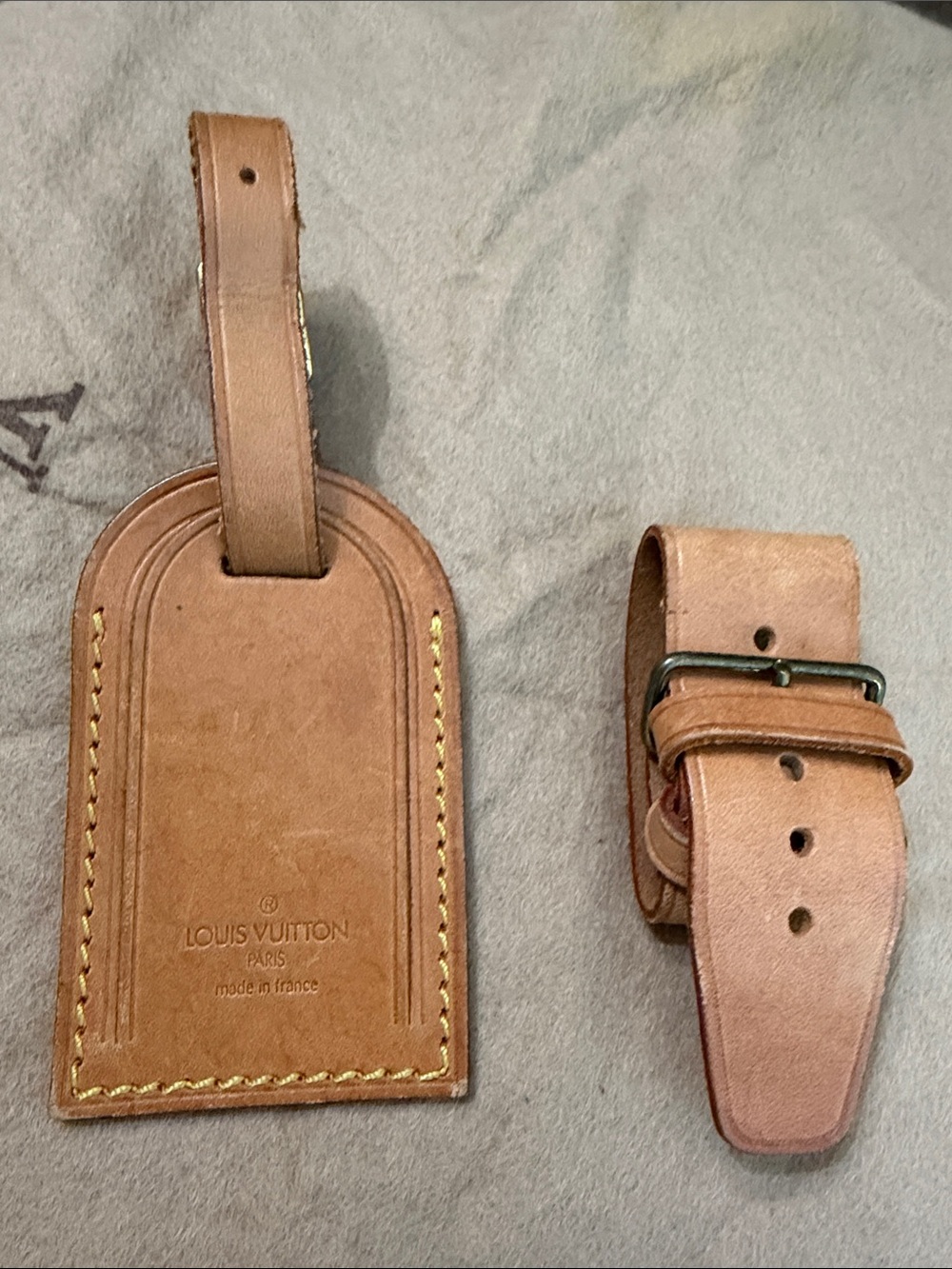 Louis Vuitton Tan Leather Luggage Tag and Strap Set
